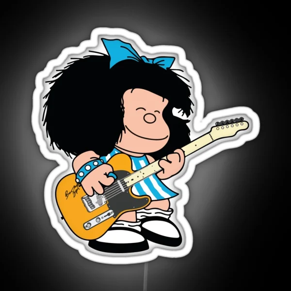Mafalda Quino Playing Guitar Music RGB Neon Sign