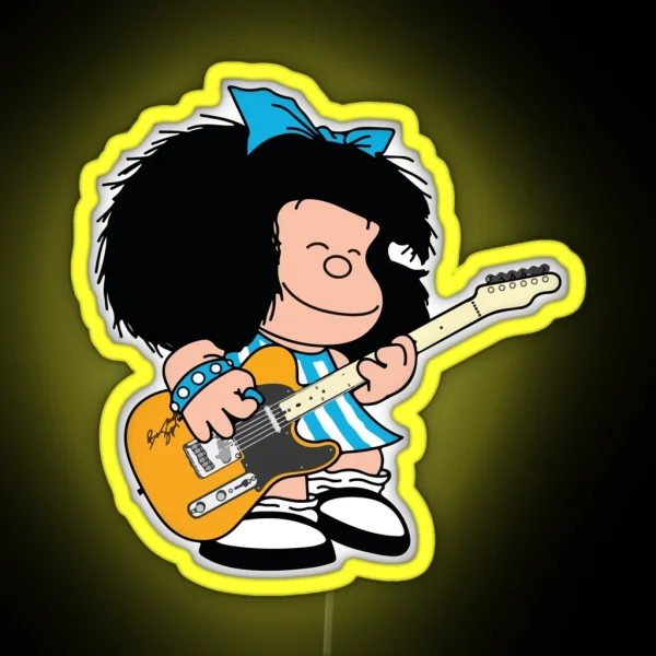 Mafalda Quino Playing Guitar Music RGB Neon Sign