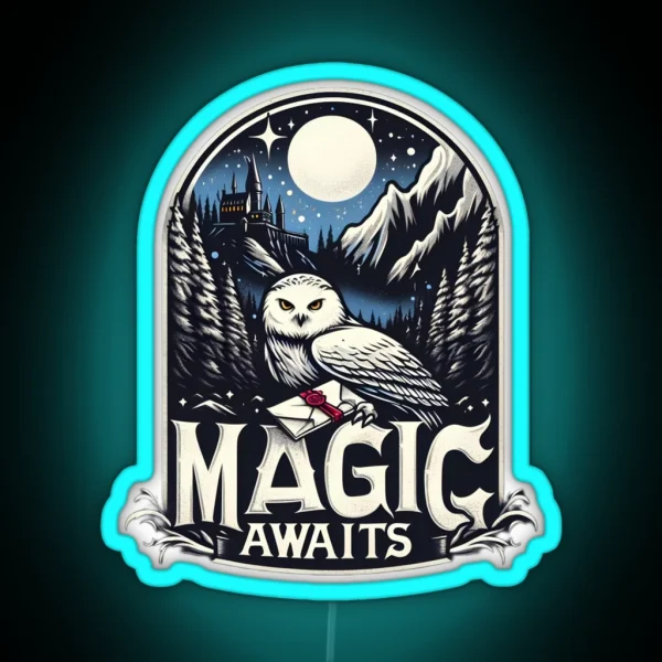 Magic Awaits Snowy Owl With An Envelope In A Mystical RGB Neon Sign