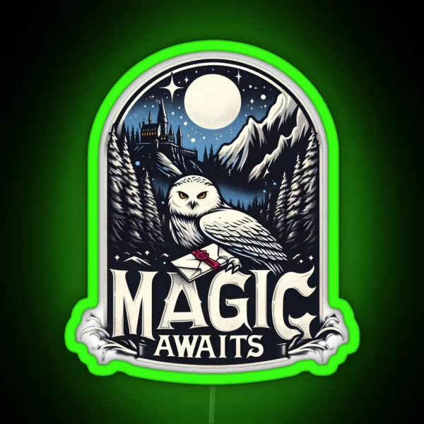 Magic Awaits Snowy Owl With An Envelope In A Mystical RGB Neon Sign