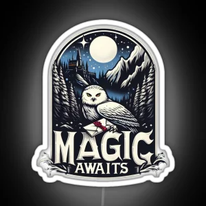 Magic Awaits Snowy Owl With An Envelope In A Mystical Night Fantasy RGB Neon Sign