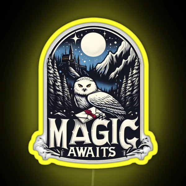 Magic Awaits Snowy Owl With An Envelope In A Mystical RGB Neon Sign