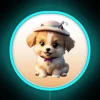 cute dog with magic anime-style design featuring an rgb neon sign (blue) [69356]