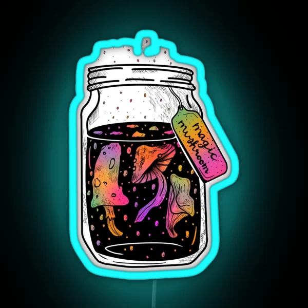 Magic Mushroom Mason Jar Rainbow RGB Neon Sign