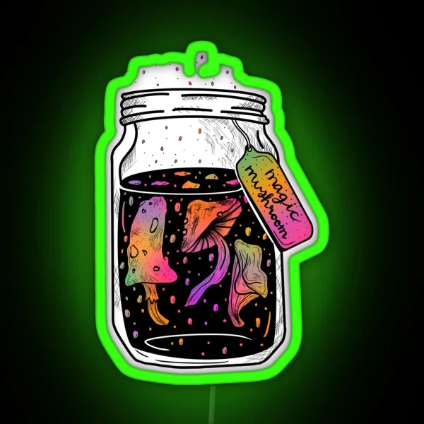 Magic Mushroom Mason Jar Rainbow RGB Neon Sign