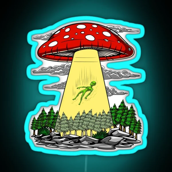 Magic Mushrooms Alien Abduction RGB Neon Sign