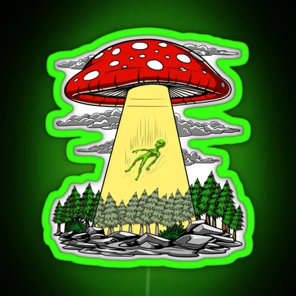 Magic Mushrooms Alien Abduction RGB Neon Sign