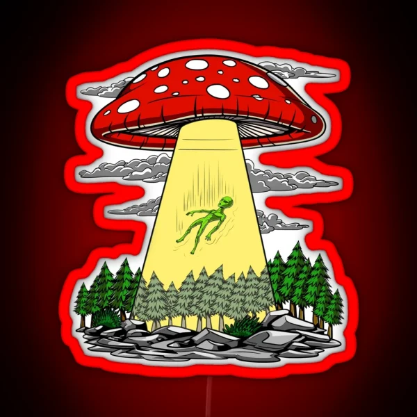 Magic Mushrooms Alien Abduction RGB Neon Sign