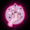 magical dice neon sign with vibrant rgb colors and pink tones.