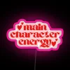 vibrant neon sign featuring an energetic character with rgb lighting and pink tones.