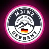mainz germany historic black and white crest neon sign with rgb pink lighting