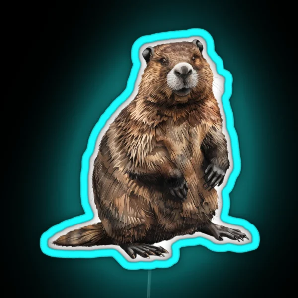 Majestic Beaver Sitting In Profile RGB Neon Sign