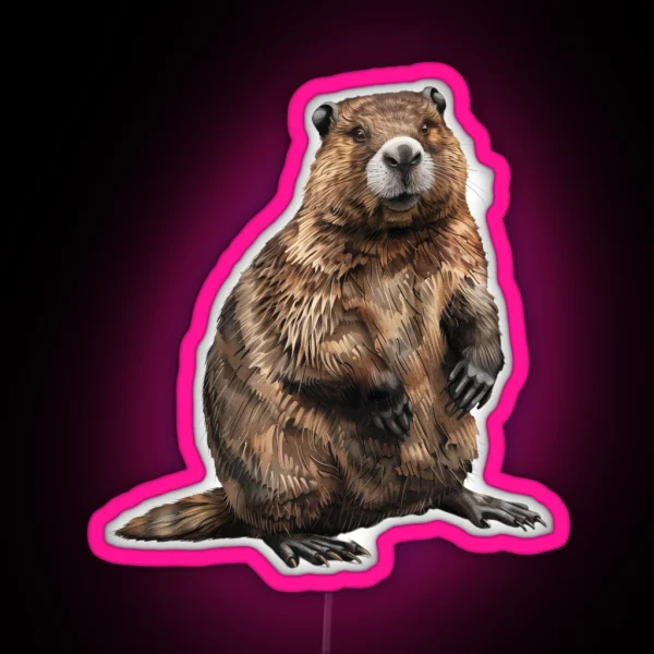Majestic Beaver Sitting In Profile RGB Neon Sign