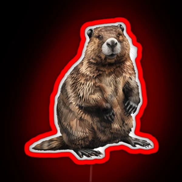 Majestic Beaver Sitting In Profile RGB Neon Sign