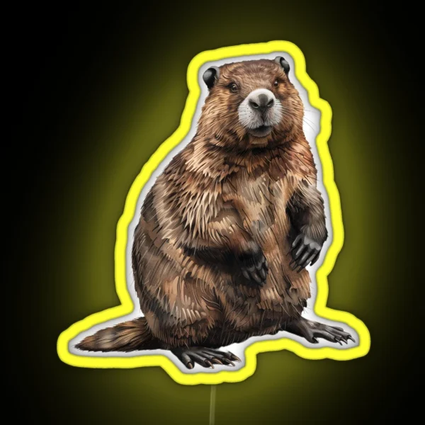 Majestic Beaver Sitting In Profile RGB Neon Sign