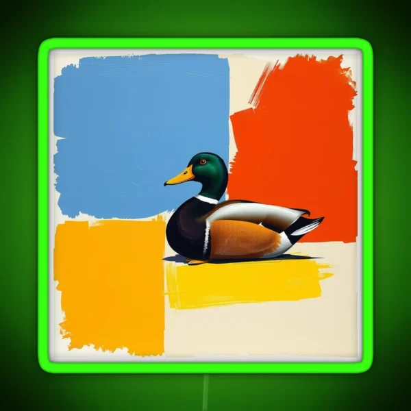 Mallard Duck And Abstract Color Blocks RGB Neon Sign