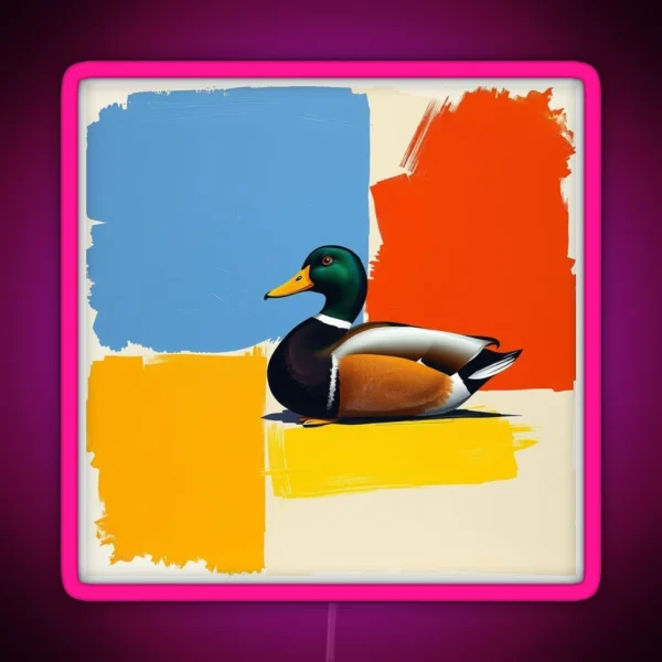 Mallard Duck And Abstract Color Blocks RGB Neon Sign