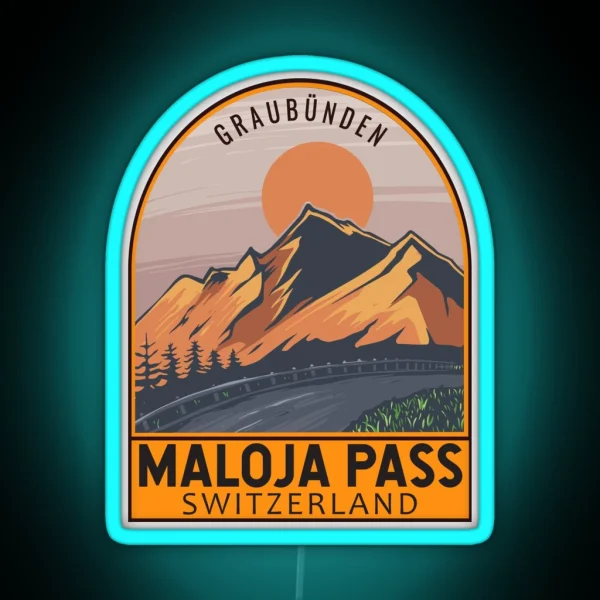 Maloja Pass Switzerland Retro Travel Emblem RGB Neon Sign