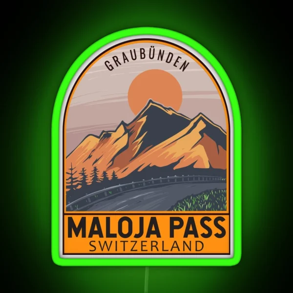Maloja Pass Switzerland Retro Travel Emblem RGB Neon Sign