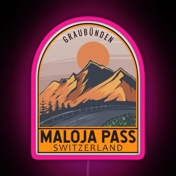Maloja Pass Switzerland Retro Travel Emblem RGB Neon Sign