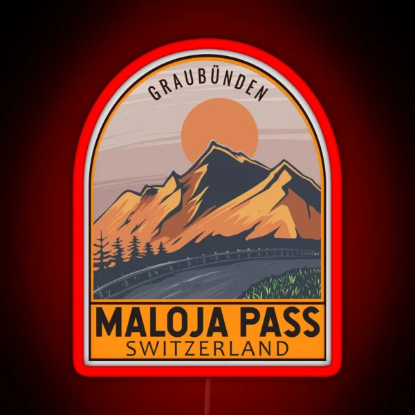 Maloja Pass Switzerland Retro Travel Emblem RGB Neon Sign