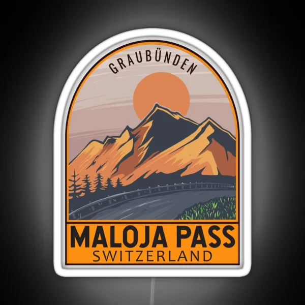 Maloja Pass Switzerland Retro Travel Emblem RGB Neon Sign