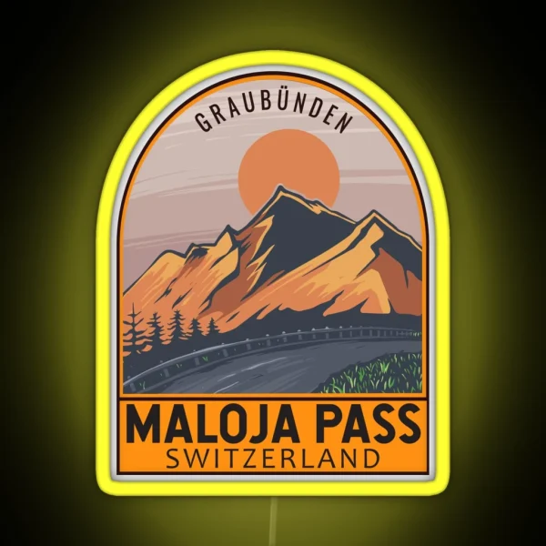 Maloja Pass Switzerland Retro Travel Emblem RGB Neon Sign