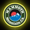 Mammoth Mountain, California skiing, snowboarding, hiking, climbing neon sign.