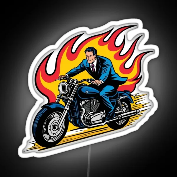 Man On Motorbike In Fire RGB Neon Sign