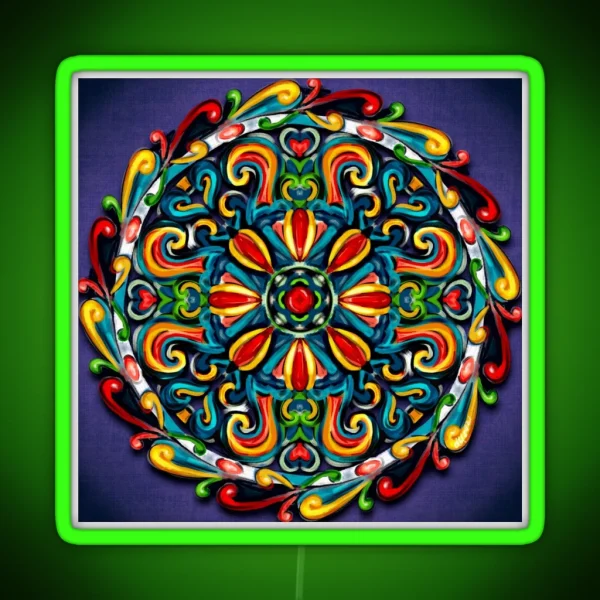 Mandala In A Painterly Style RGB Neon Sign