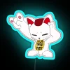 lucky cat maneki neko granny listening to music neon sign version 2 vibrant rgb lighting modern design