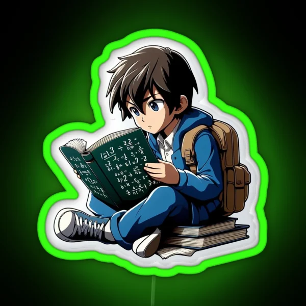 Manga Boy Reading A Maths Book RGB Neon Sign