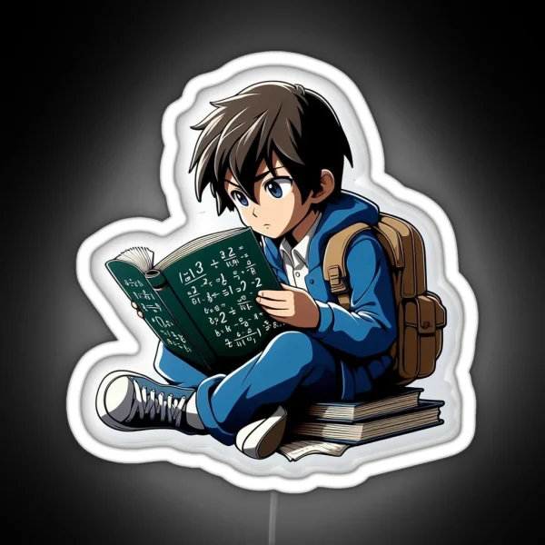 Manga Boy Reading A Maths Book RGB Neon Sign