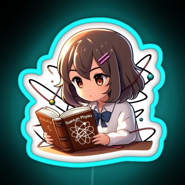 Manga Girl Studying A Book On Quantum Physics RGB Neon Sign