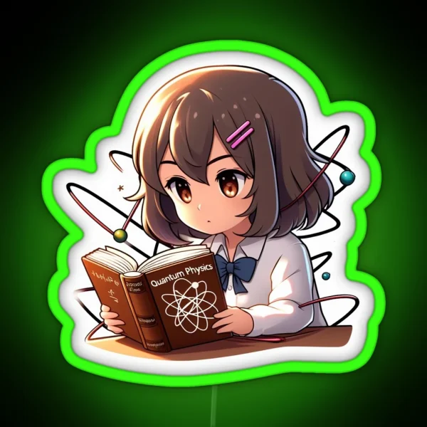 Manga Girl Studying A Book On Quantum Physics RGB Neon Sign