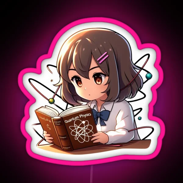 Manga Girl Studying A Book On Quantum Physics RGB Neon Sign