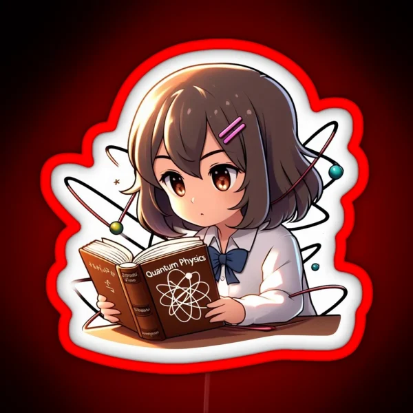 Manga Girl Studying A Book On Quantum Physics RGB Neon Sign
