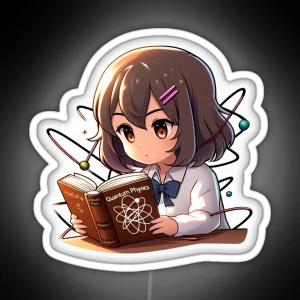 Manga Girl Studying A Book On Quantum Physics RGB Neon Sign