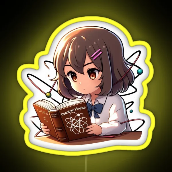 Manga Girl Studying A Book On Quantum Physics RGB Neon Sign