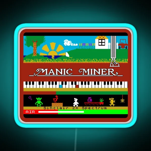 Manic Miner Main Menu Willy Enemies Piano And Game Over RGB Neon Sign