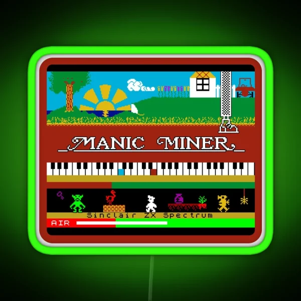 Manic Miner Main Menu Willy Enemies Piano And Game Over RGB Neon Sign