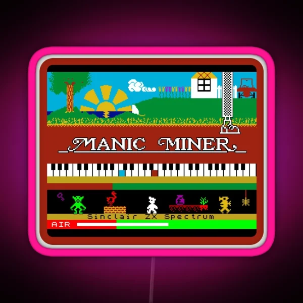 Manic Miner Main Menu Willy Enemies Piano And Game Over RGB Neon Sign