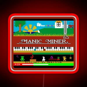 Manic Miner Main Menu Willy Enemies Piano And Game Over Foot Sinclair ZX Spectrum 80s 8 Bit Retro Game Miner Willy RGB Neon Sign
