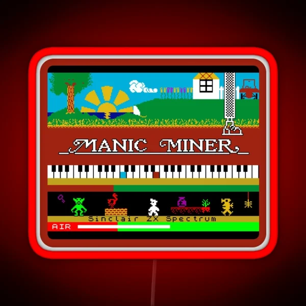 Manic Miner Main Menu Willy Enemies Piano And Game Over RGB Neon Sign