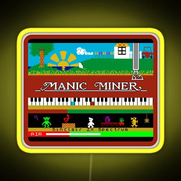 Manic Miner Main Menu Willy Enemies Piano And Game Over RGB Neon Sign