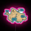 neon sign displaying a map of Neverland with RGB colors and pink tones
