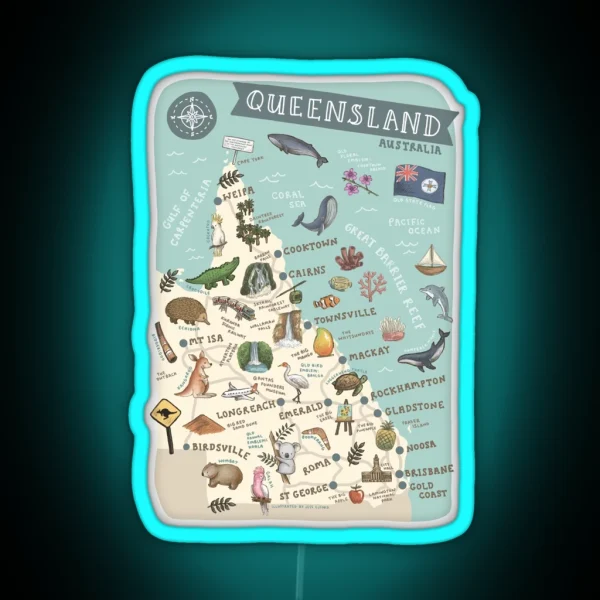 Map Of Queensland RGB Neon Sign