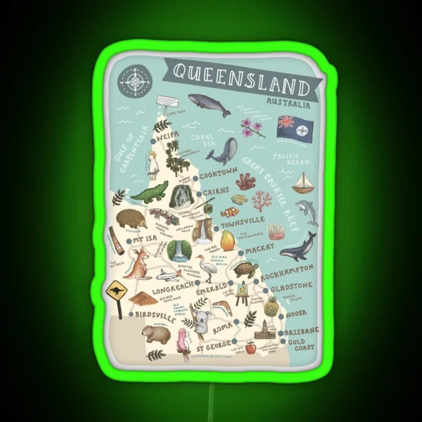 Map Of Queensland RGB Neon Sign