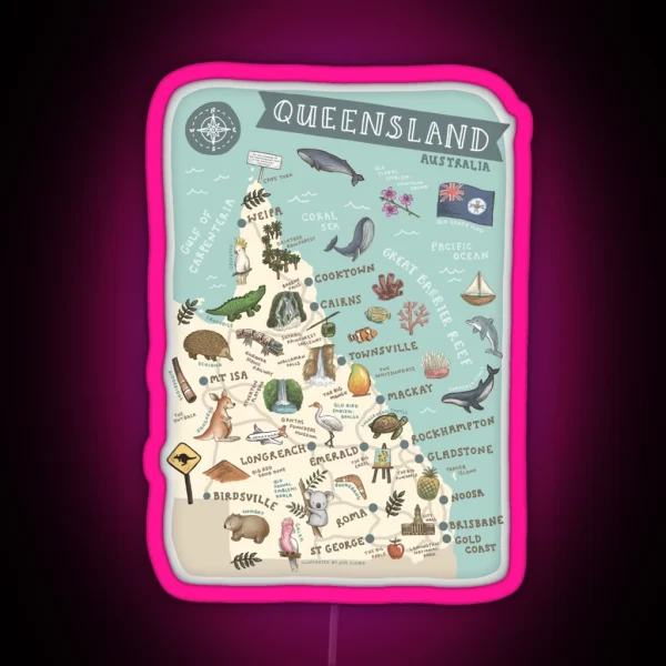 Map Of Queensland RGB Neon Sign
