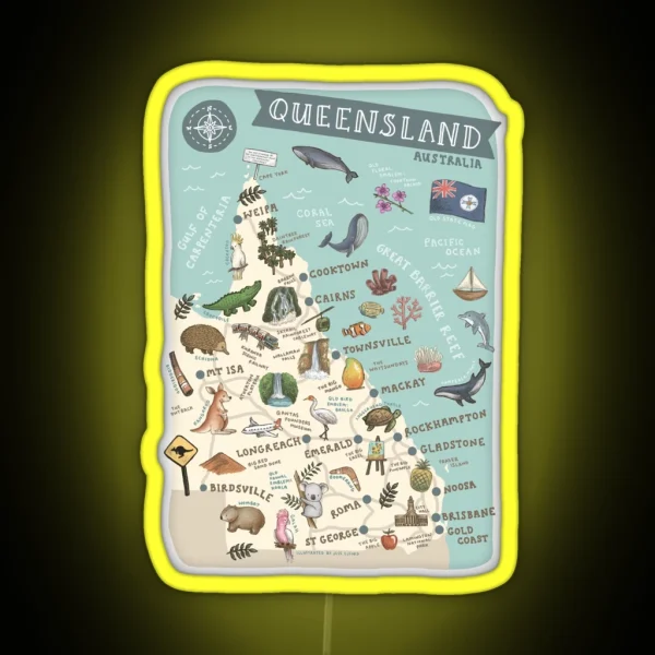 Map Of Queensland RGB Neon Sign